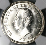 1943 NGC MS 64 El Salvador 25 Centavos Gem 90% Silver Coin (25101902D)