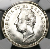 1943 NGC MS 64 El Salvador 25 Centavos Gem 90% Silver Coin (25101902D)