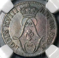 1818-A NGC VF French Guiana 10 Centimes Louis XVIII Paris Mint Coin (25052401C)