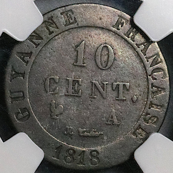 1818-A NGC VF French Guiana 10 Centimes Louis XVIII Paris Mint Coin (25052401C)