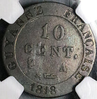 1818-A NGC VF French Guiana 10 Centimes Louis XVIII Paris Mint Coin (25052401C)