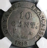 1818-A NGC VF French Guiana 10 Centimes Louis XVIII Paris Mint Coin (25052401C)