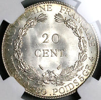 1937 NGC MS 66 French Indo China 20 Cents Vietnam Mint State Silver Coin (24082703C)