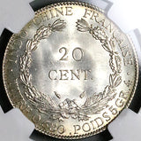 1937 NGC MS 66 French Indo China 20 Cents Vietnam Mint State Silver Coin (24082703C)