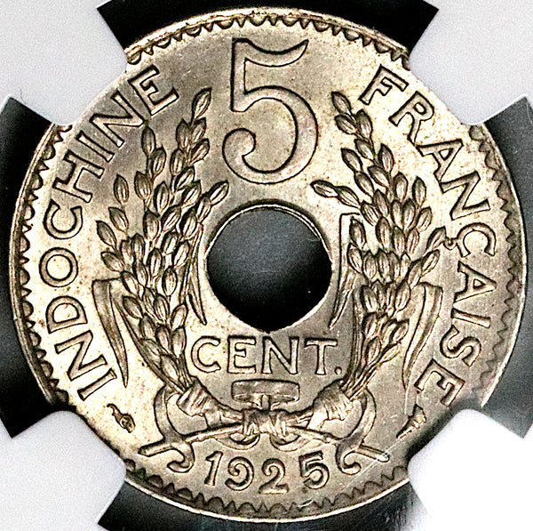 1925 NGC MS 64 French Indo China 5 Cents Vietnam Mint State Coin (24082702C)