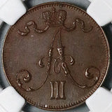 1888 NGC AU 58 Finland 5 Pennia Czar Alexander III Russia Key Coin (260012901D)
