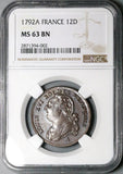 1792-A NGC MS 63 France 12 Deniers Louis XVI Revolution Mint State Coin POP 1/0 (23122001D)
