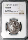 1792-A NGC MS 63 France 12 Deniers Louis XVI Revolution Coin POP 1/0 (23122001D)