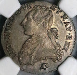1780-D NGC MS 62 France Louis XVI 12 Sols Lyon 1/10 Ecu 38k Silver Coin POP 1/2 (23060502C)