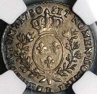 1780-D NGC MS 62 France Louis XVI 12 Sols Lyon 1/10 Ecu 38k Silver Coin POP 1/2 (23060502C)