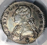 1787-D PCGS AU 58 France Louis XVI 12 Sols 17k 1/10 Ecu Lyon Mint Coin POP 1/0 (26022103C)