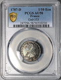 1787-D PCGS AU 58 France Louis XVI 12 Sols 17k 1/10 Ecu Lyon Mint Coin POP 1/0 (26022103C)