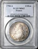 1784-A PCGS MS 62 Louis XVI France 1/2 Ecu Paris Mint Silver Coin POP 1/0 (25103001D)