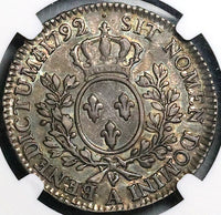 1792/1-A NGC AU 53 Louis XVI France 1/2 Ecu Paris Mint Royal Overdate Silver Coin (23072304D)