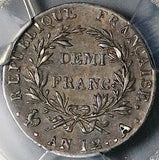 1803-A PCGS AU 53 France 1/2 Demi Franc Napoleon I Paris Rare 39k Silver Coin POP 1/3 (26060501C)