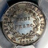 1808-Q PCGS AU 58 France Napoleon 1/2 Franc Perpignan Rare Silver Coin POP 1/0 (26031601C)