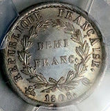 1808-Q PCGS AU 58 France Napoleon 1/2 Franc Perpignan Rare Silver Coin POP 1/0 (26031601C)