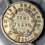1809-A PCGS AU 53 France 1/2 Franc Napoleon I Paris Mint Silver Coin POP 1/5 (26040705C)