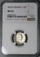 1812-A NGC MS 63 France 1/2 Demi Franc Napoleon I Paris Silver Coin (23042903C)