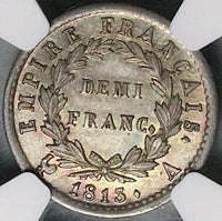 1813-A NGC MS 62 France 1/2 Demi Franc Napoleon I Paris Mint Silver Coin (25041204C)