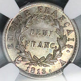 1813-A NGC MS 62 France 1/2 Demi Franc Napoleon I Paris Mint Silver Coin (25041204C)