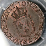 1770-D PCGS MS 63 Louis XV France 1/2 Sol Lyon Rare Copper Coin POP 1/0 (25112701C)