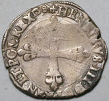 1584-F France 1/4 Ecu Henry III VF Angers Mint Silver Coin 9.59g (26080101R)