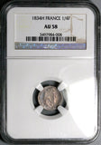1834-H NGC AU 58 France 1/4 Franc Louis Philippe I 46k La Rochelle Mint Silver Coin POP 1/0 (25111402C)
