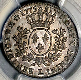 1775-L PCGS AU 58 France Louis XVI 1/5 Ecu 24 Sols 17k Silver Coin POP 1/1 (26090401C)