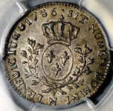 1786-N PCGS AU 58 France Louis XVI 1/5 Ecu 24 Sols Montpellier Mint 15k Silver Coin POP 1/0 (26031501C)