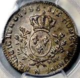 1786-N PCGS AU 58 France Louis XVI 1/5 Ecu 24 Sols Montpellier Mint 15k Silver Coin POP 1/0 (26031501C)