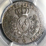 1786-Q PCGS AU 55 France Louis XVI 1/5 Ecu 24 Sols Rare Perpignan Mint Silver Coin 29k POP 1/0 (2602203C)