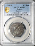 1788-H PCGS MS 62 France Louis XVI 1/5 Ecu 24 Sols 21k Silver Coin (26090402C)