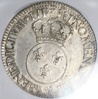 1716-A NGC XF 45 France Louis XV Ecu Paris Mint Overstruck Silver Coin (25060101D)