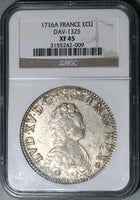 1716-A NGC XF 45 France Louis XV Ecu Paris Mint Overstruck Silver Coin (25060101D)
