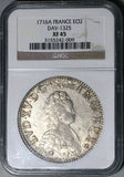 1716-A NGC XF 45 France Louis XV Ecu Paris Mint Overstruck Silver Coin (25060101D)