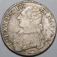 1775-K France Louis XVI Ecu Crown Bordeaux Mint Silver Coin (23070801R)
