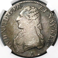 1775-W NGC VF 20 France Louis XVI Ecu Crown Silver Lille Mint Coin (23102503C)