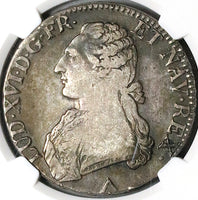 1775-W NGC VF 20 France Louis XVI Ecu Crown Silver Lille Mint Coin (23102503C)