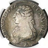 1775-W NGC VF 20 France Louis XVI Ecu Crown Silver Lille Mint Coin (23102503C)