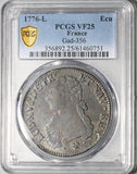 1776-L PCGS VF 25 France Louis XVI Ecu Crown Bayonne Mint Silver Coin (26022802C)