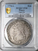 1776-L PCGS VF 30 France Louis XVI Ecu Crown Bayonne Mint Silver Coin (25082703C)