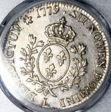 1779-L PCGS AU 53 France Louis XVI Ecu Crown Bayonne Mint Silver Coin POP 1/0 (26102502C)
