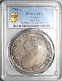 1784-L PCGS VF 20 France Louis XVI Ecu Crown Bayonne Coin POP 1/2 (23070803C)