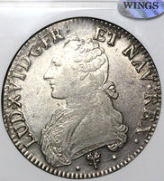 1785-L NGC AU 55 WINGS France Louis XVI Ecu Bayonne Mint Silver Coin (23100605C)