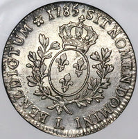 1785-L NGC AU 55 WINGS France Louis XVI Ecu Bayonne Mint Silver Coin (23100605C)