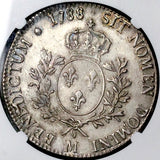1788-M NGC AU 55 France Louis XVI Ecu Toulouse Mint Crown Pedigree Silver Coin (26032901D