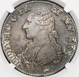 1788-M NGC AU 58 France Louis XVI Ecu Toulouse Mint Silver Crown Coin POP 2/3 (24071302D)