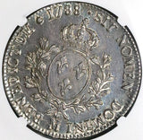 1788-M NGC AU 58 France Louis XVI Ecu Toulouse Mint Silver Crown Coin POP 2/3 (24071302D)
