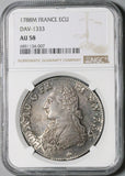 1788-M NGC AU 58 France Louis XVI Ecu Toulouse Mint Silver Crown Coin POP 2/3 (24071302D)
